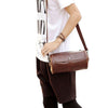 Men Crazy Horse Leather Sling Bag Round Messenger Bag Shoulder Bag CrossBody Beg